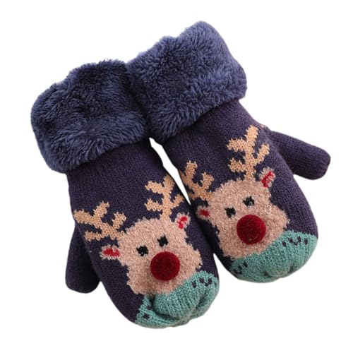 1pair Boy Girl Knitted Mitten Gloves Neck Hanging Design Fleece-lined Outdoor Mittens for Girls Christmas-themed Cartoon Style for School and Outdoor Activities