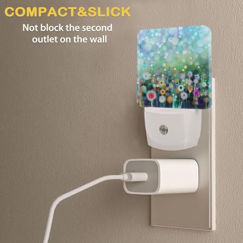 Image of Abstract Watercolor Flower Night Light with Dusk to Dawn Light Sensors, Plug-in Wall Led Night Lights, Energy Efficient Lamp for Bedroom /Bathroom /Kitchen /Hallway /Stairs