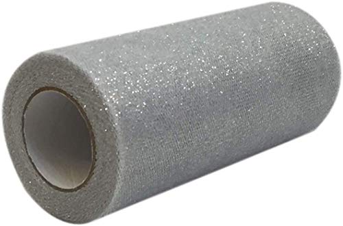 craft joje, 6 Inches x 10Yard/25Yards Sparkling Tulle Ribbon Roll Glitter Tulle Spool for DIY Craft, Gift Wrapping,Clothes, Wedding Party Christmas Decoration, (Silver, 15cm25Yard)