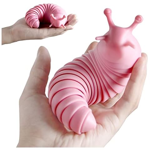 UPBUD 7.5" 3D Sensory Slug Fidget Toy Pink, Articulated Stretch Fidget Slug Toy for Autistic, Children & Adults, Desk Toy - Flexible Cover