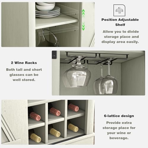 Farmhouse-Wine-Bar-Cabinet-with-Storage-Liquor-Cabinet-with-Rack-for-Inside-Cabinet-Rustic-Coffee-Bar-Cabinet-with-Sliding-Barn-Door-Buffet-Table-for-Kitchen-Living-Room-32-Inch-Antique-White Farmhouse Wine Bar Cabinet with Storage Liquor Cabinet with Rack for Inside Cabinet Rustic Coffee Bar Cabinet with Sliding Barn Door Buffet Table for Kitchen Living Room 32 Inch Antique White