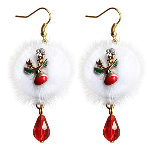 Fascigirl Boucles d'oreilles de Noël, Girls Cute Dangle Nouveauté Santa Reindeer Pom Pendentif Hoop Cadeaux de Noël pour Les Femmes Cover