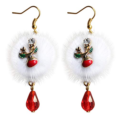 Fascigirl Boucles d'oreilles de Noël, Girls Cute Dangle Nouveauté Santa Reindeer Pom Pendentif Hoop Cadeaux de Noël pour Les Femmes