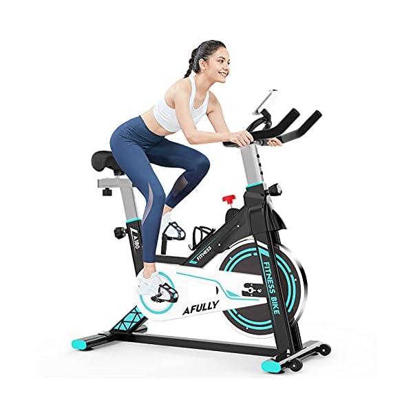 Afully Indoor Exercise Bikes Stationary Fitness Bike Upright Cycling Bikes Belt Drive Home Bicycles with Adjustable Resistance, LCD Monitor&Phone Holder Quiet for Home Cardio Workout