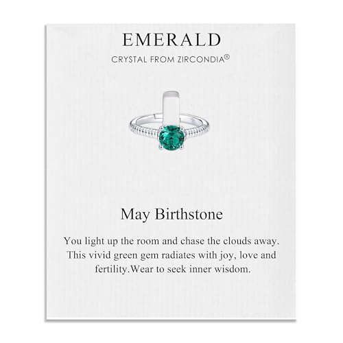 Philip Jones Anillo ajustable con piedra de nacimiento de mayo (esmeralda) creado con cristales de Zircondia®