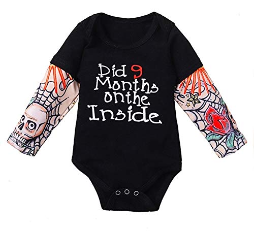 stylesilove Infant Baby Boys Girls Printed Romper Tattoo Sleeve Cotton Bodysuit Holiday Halloween Outfit (Did 9 Months On The Inside, 80/6-9 Months)