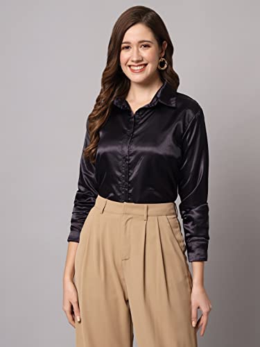 Image of FUNDAY FASHION Women Solid Formal Satin Regular Fit Shirt