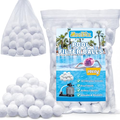 ZeeDix 1460g Pool Filter Balls for Sand Filter Pump New Upgrade Efficient Swimming Pool Filter Sand Alternative (Equals 45kg Pool Filter Sand) Reusable Eco-Friendly Fiber Filter Media Balls