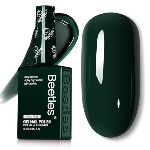 Image of Beetles Green Gel Nail Polish 0.51OZ Dark Forest Green Gel Polish Color HEMA-Free Soak Off UV Nail Lamp Manicure Salon DIY Art Design Decoration at Home Urban Ivy Fall Nails Art