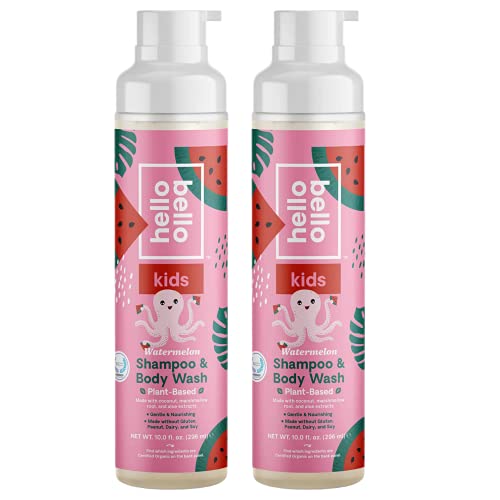 Hello Bello Kids Shampoo & Body Wash - Hypoallergenic, pH-Balanced & Dermatologist-Tested - Thoughtful Ingredients - Watermelon, 10 Fl Oz (Pack of 2)