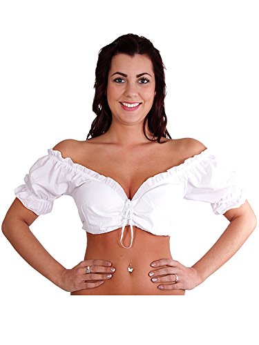 Trachtl.de - Ertex GbR Blusa tirolesa para traje regional en blanco con cordón (blusa carmen), Blanco, 50