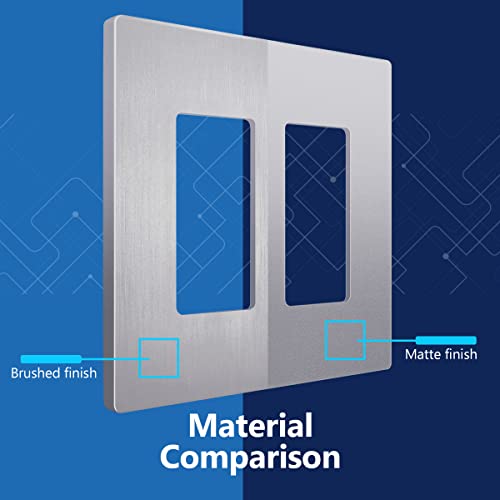 Image of LIDER Decorator Switch Cover, Screwless Wall Plate, Mid-Size 2-Gang 4.88 inch x 4.92 inch, LSWP-32M-BSV, UL Listed, Thermoplastic, Brushed Silver, 1-Pack