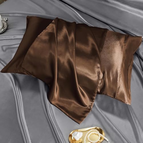 Image of Go Well Satin Bonnet for Curly Hair with Free Silk Pillow Covers and Scrunchies | Silk Bonnet for Hair | Combo of Pack of 2 Satin Pillowcases with 3 Silk Scrunchies Adjustable HairCap (Coffee)