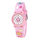 💗 Rosa Kinder Mädchenuhr - Entworfen in rosa Farben mit brillantem 3D Cartoon Schmetterling, Blumen, Biene und Marienkäfer, jedes cartoon Bild ist lebendig und interessant, geeignet für Kinder von 2-10 Jahren