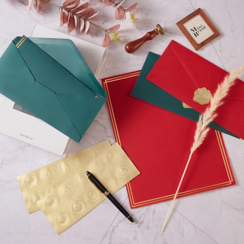 image for Toperd 50 Pack Christmas Stationery Set, Green Red #10 Business Envelo