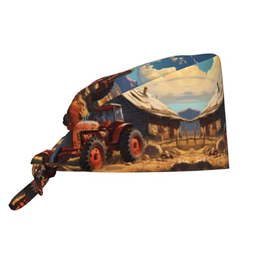 YYHWHJDE Bouffant - Gorras quirúrgicas ajustables con estampado de tractor rojo de granja para hombres y mujeres, Negro, Talla única