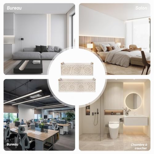 Paniers de rangement en macramé tissés main en coton blanc durable - 6