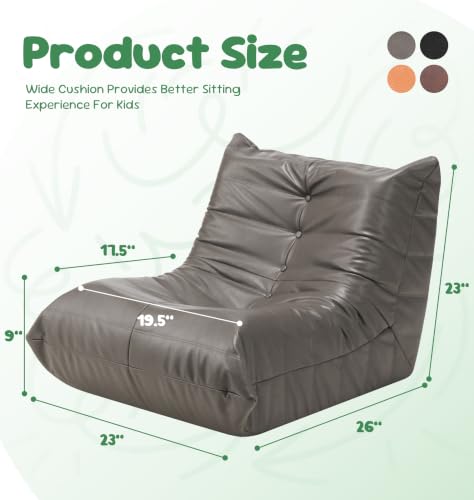 Image of Hobestluk Small Bean Bag Chair Leather Beanbag Lazy Floor Sofa Bean Bags with Memory Foam Filled Waterproof Lounge Sofa Armless Chair for Bedroom Playroom and Reading Dorm (Grey, Small)