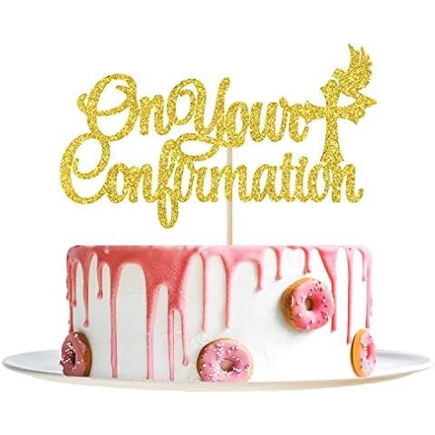 On Your Confirmation Cake Topper - Holy Confirmation Decorations - Bridal Shower, Engagement, Wedding, Bachelorette, Marriage Anniversary Party Decorations, Gold Glitter Cover