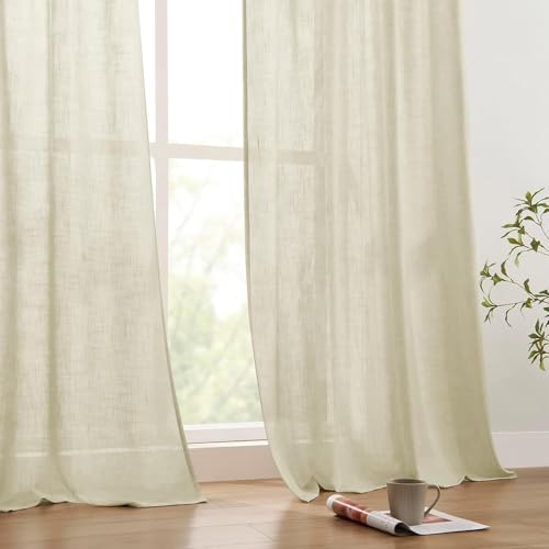 Image of Joydeco Linen Curtains for Living Room,Semi Sheer Curtains 72 inches Long,Light Filtering Curtains Privacy Assured Curtains & Drapes (W52 x L72 Inch, Natural)