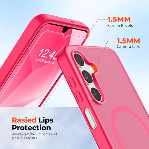 Image of SUPFINE Magnetic for Samsung Galaxy A16 5G Case with Screen Protector, (Built-in Magnets) (Military Grade Drop Protection) Slim Translucent Shockproof Phone Case,Hot Pink