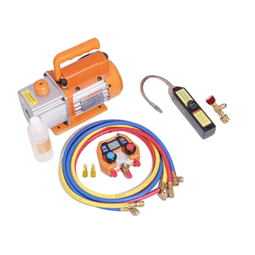 Kit profesional para HVAC de mini split Elitech con manómetro digital, bomba de vacío de 3 CFM, detector de fugas y adaptadores de válvula de seguridad para R32/R410A miniatura 1