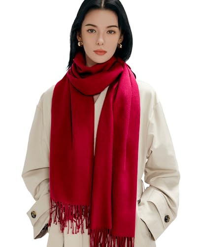maamgic Schal Damen Warm Winter Herbst unifarben Baumwolle mit quasten/fransen 20+ Farben Einfarbig & Kariert Pashmina Stola Schals MEHRWEG Rot