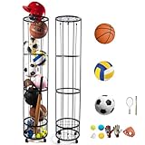 FiloxeniaOasis Upgrated 4-Layer Ball Storage Rack with Small Bottom Ball Holder and Mesh Top, 3 Adjustable Elastic Cords Sports Equipment Organizer, Wall-Mounted Basketball Rack for Indoor, Outdoor