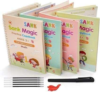 Magic Practice Copybook for Girls & Boys Reusable - Number & Letter Tracing Books, Drawing & Math Practice Books - Print Handwriting Workbook 4 and 5 Pencil 2 Refill Ages 3-6