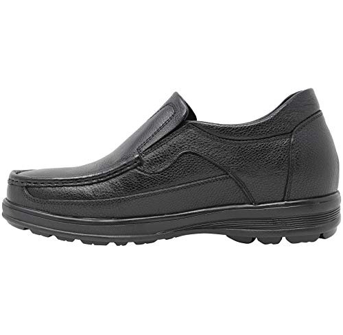 CALTO Men's Invisible Height Increasing Elevator Shoes - Black Premium Leather Slip-on Lightweight Casual Loafers - 3 Inches Taller - G1825 - Size 12 D(M) US4