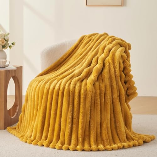 Wajade Fluffy Flannel Blanket Faux Fur Bed Throw Super Soft Warm Large Blanket for Bed Sofa Car, Honey 127x153CM