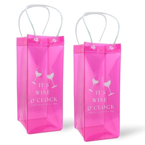 2 Pcs Wine Chiller (Pink), Portable Ice Wine Bag with Handles, Collapsible, Cools Wine Champagne Beers Ice Drinks in Minutes Anywhere You Go, Wine Gift Bag