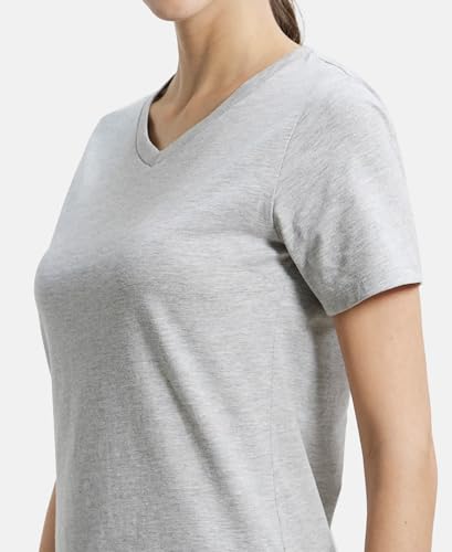 Image of Jockey AW89 Women Super Combed Cotton Rich Fabric Relaxed Fit V-Neck Half Sleeve T-Shirt