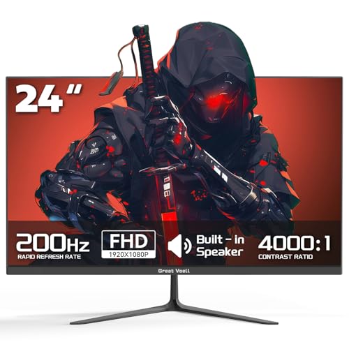 Image of Great voell 24.5 Inch Gaming Monitor 200Hz FHD (1920x1080) Computer Monitor Built-in Speakers, VA Panel, FreeSync, HDR10, 99% sRGB, FreeSync, HDMI&DP, Design VESA (75 x 75mm)