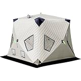 Tienda de campaña de pesca en hielo, refugio desplegable aislado para 2-5 personas con gato de piso y estufa, incluye bolsa de transporte y anclajes de hielo