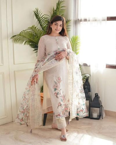 Image of Women's Lilan Cotton Floral Printed Straight Pakistani Kurti with Pant and Dupattta