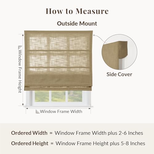 Image of TWOPAGES Liz No Drill Cordless Roman Shades Linen Textured Roman Blinds for Windows, Custom Made Room Darkening Blackout Roman Window Shades, Hardware Included, Khaki, 1 Piece