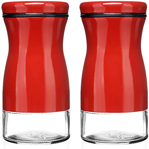 CHEFVANTAGE Salt and Pepper Shakers Set with Adjustable Pour Holes - Red - Thumbnail 7