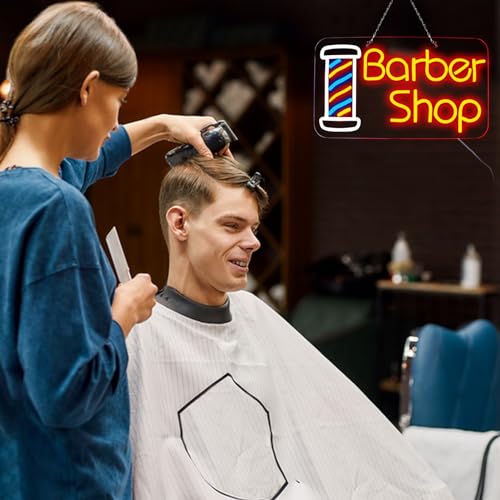 Image of Barber Shop Neon Signs for Wall Decor Open Neon Lights for Bedroom Led Signs Suitable for Barber Shops Hair Salon Art Unique Gift for Hairdresser 16.1 * 9 Inch(Red + Blue + White)