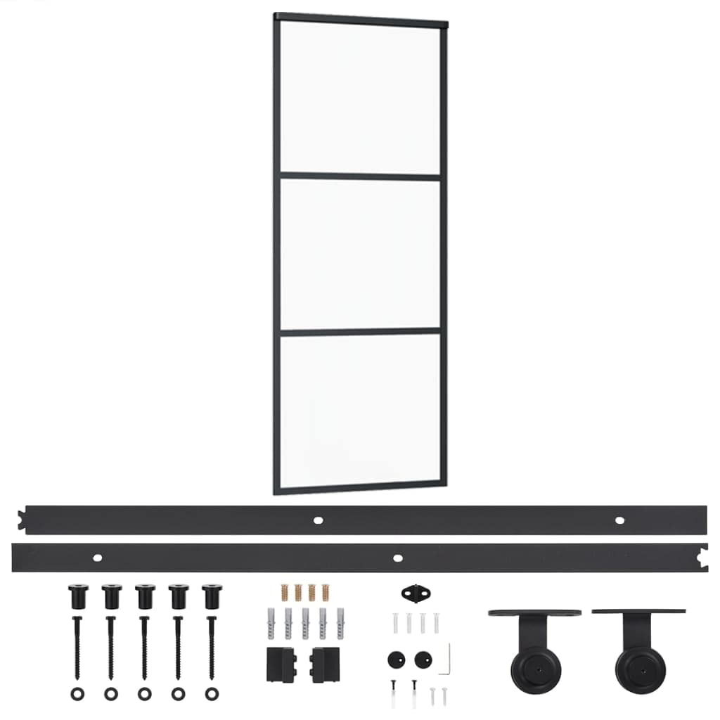 vidaXL Puerta Corredera con Herrajes Entrada Corrediza Deslizante Hogar Cuarto de Baño Salón Sala de Estar Habitación ESG Vidrio y Aluminio 76x205 cm
