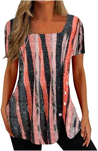 DASAYO Women's Square Neck Tops Floral Print Short Sleeve Tunic Shirt Fashion Vintage Casual Blouse Tunics Summer Outfits