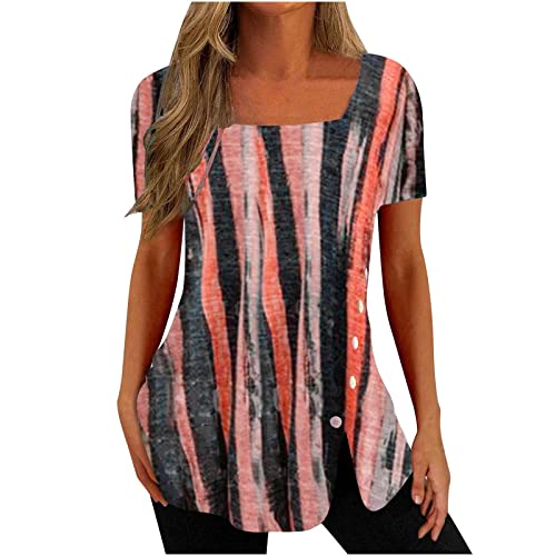 Dasayo Women's Square Neck Tops Floral Print Short Sleeve Tunic Shirt Fashion Vintage Casual Blouse Tunics Summer Outfits #TOP2