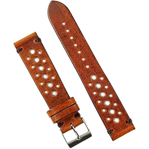 B & R Bands 20mm Cognac Classic Vintage Racing Watch Band Strap - Medium Length Cover