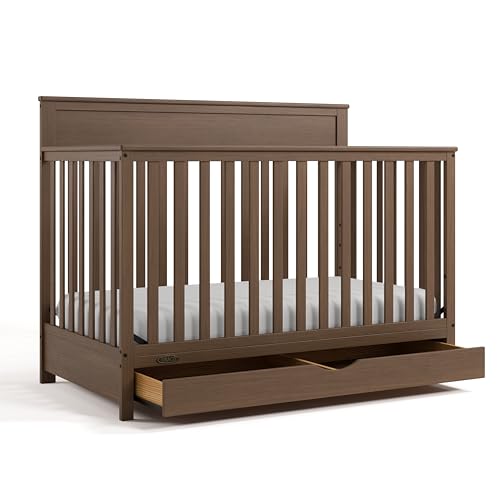 Image of Graco Shiloh 5-in-1 Convertible Crib with Drawer – GREENGUARD Gold Certified Baby Crib Crafted from Wood, Converts to Toddler Bed, Daybed, and Full-Size Bed, Hazelnut