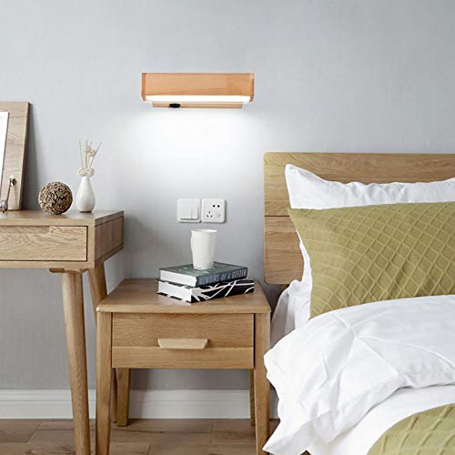 Applique murale rotative LED en bois massif avec interrupteur intégré pour un éclairage blanc chic - 2