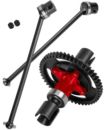 RCHuiWow RC 50T Diff Gear & Drive Shafts Axles Upgrades Part for 1/8 Kraton 6s,Front & Rear Center CVD,Steel #45 Driveshafts with 50T Slipper,Red