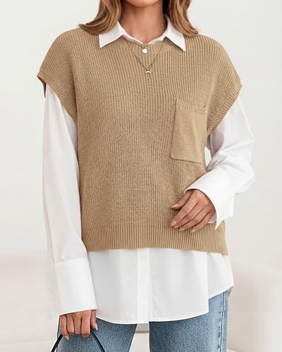 Image of KIRUNDO Summer Fall Short Sleeve Sweater for Women 2026 Casual Sweater Vest Cotton Knit Pullover Tank Tops Fashion Clothing