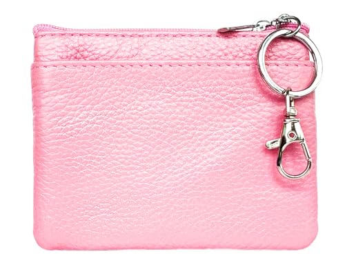 Image of Women's Small Leather Coin Purse with Key Ring and Snap Hook, iToolai Mini Change Card Case Wallet Pouch with Keychain, 07 Pink, One Size (4.33 inchx 3.54 inch), Keychain Coin Pouch With Snap Hook