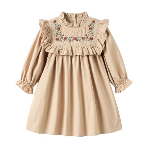 Robe pour fille col à volants en coton enfant 2-10 ans avec dentelle fleurie