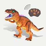 PowerTRC Remote Control Dinosaur T-Rex Toy for Kids | Realistic Prehistoric Sounds | Dinosaur Robot Toy Lights Up and Roars | Walking RC T-Rex Robot Toy (Brown)